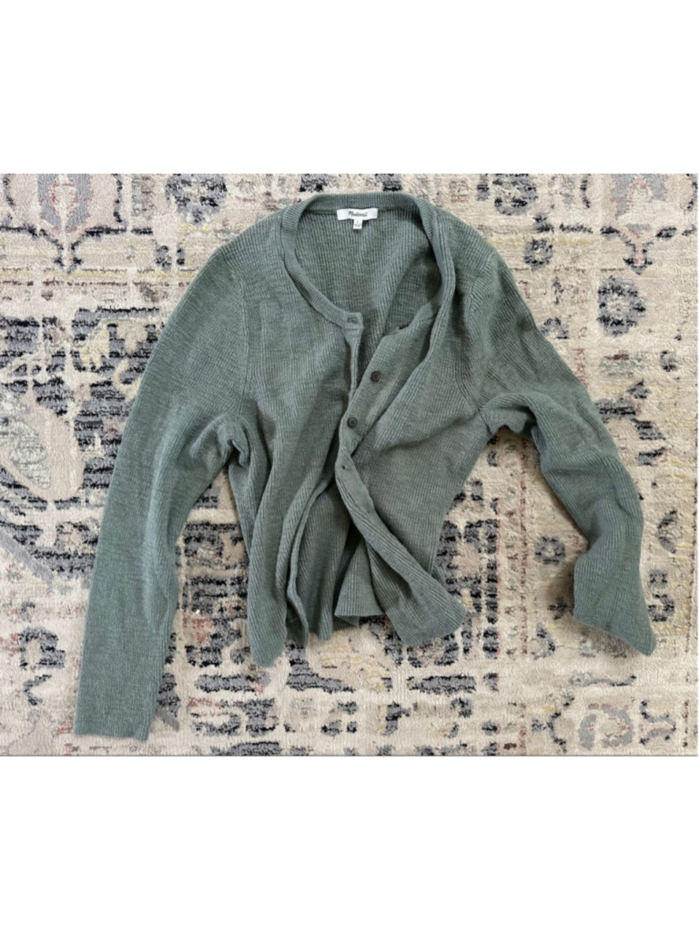 Women's Madewell Green Ribbed Cardigan Sweater